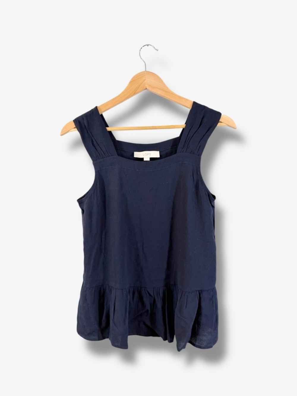 Loft Navy Blue Sleeveless Tank Blouse XS Flare Flounce Hem Office Casual Spring
